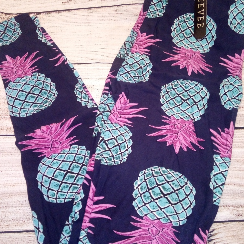 Pineapple Leggings Teal Purple OS or PLUS